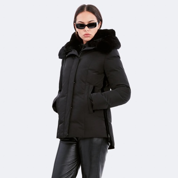 Dawn Levy Luka Black Fitted Parka with Velvet & Fur Trim - Picture 2 of 16